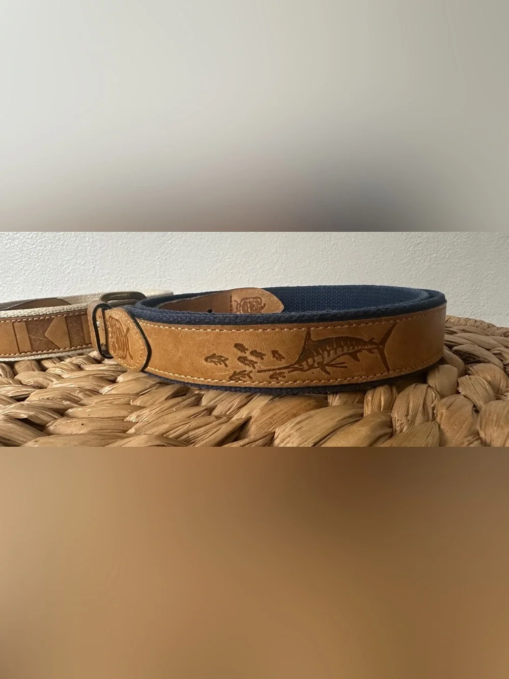 Reef Riders Leather Canvas Webbing Fish Belts Size 40 Pair Vtg Style